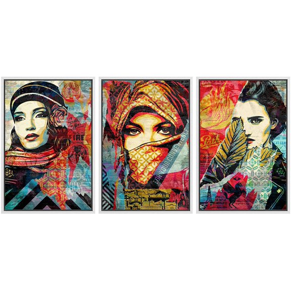 wall26 Framed Canvas Print Wall Art Set Spray Paint Middle Eastern Women Graffiti &amp; Street Art Comic Book Illustrations Modern Art Urban Portrait for Living Room, Bedroom, Office - 16"x24&qu