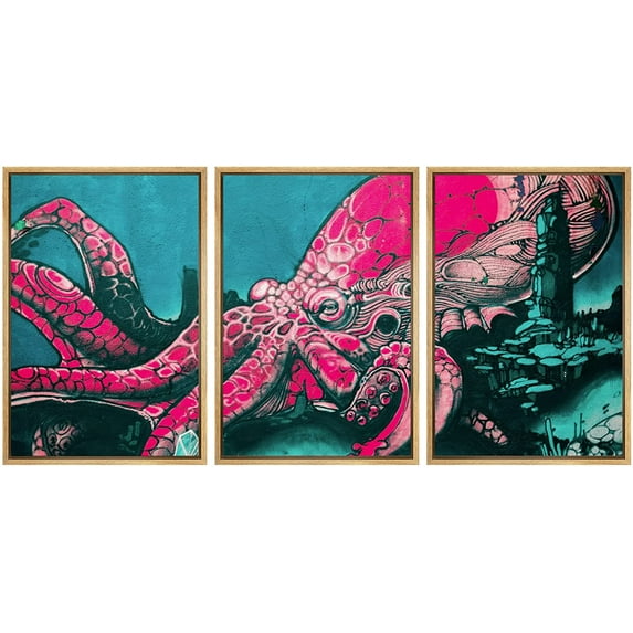 wall26 Framed Canvas Print Wall Art Set Spray Paint Monster Sea Octopus Graffiti & Street Art Comic Book Illustrations Modern Art Urban Portrait for Living Room, Bedroom, Office - 24"x36&quo