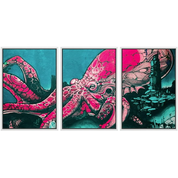 wall26 Framed Canvas Print Wall Art Set Spray Paint Monster Sea Octopus Graffiti &amp; Street Art Comic Book Illustrations Modern Art Urban Portrait for Living Room, Bedroom, Office - 24"x36&quo