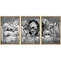 wall26 Framed Canvas Print Wall Art Set Spray Paint Rock 'N Roll Skull Graffiti & Street Art Comic Book Illustrations Modern Art Urban Portrait for Living Room, Bedroom, Office - 16"x24"