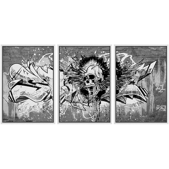 wall26 Framed Canvas Print Wall Art Set Spray Paint Rock 'N Roll Skull Graffiti & Street Art Comic Book Illustrations Modern Art Urban Portrait for Living Room, Bedroom, Office - 16"x24"