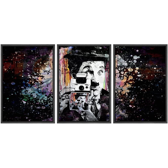 wall26 Framed Canvas Print Wall Art Set Spray Paint Style Charlie Chaplin Graffiti & Street Art Comic Book Illustrations Modern Art Urban Portrait for Living Room, Bedroom, Office - 16"x24&q