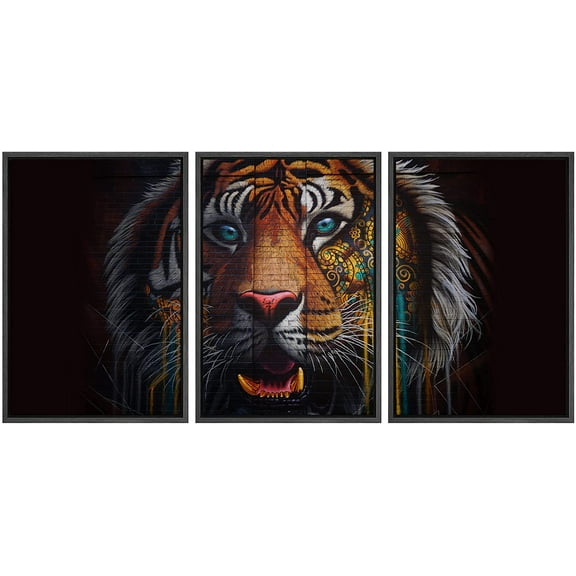 wall26 Framed Canvas Print Wall Art Set Spray Paint Style Jungle Tiger Graffiti &amp; Street Art Comic Book Illustrations Modern Art Urban Portrait for Living Room, Bedroom, Office - 16"x24&quot
