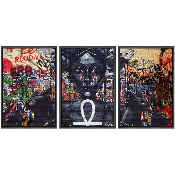 wall26 Framed Canvas Print Wall Art Set Spray Paint Woman Egyptian Ankh Graffiti &amp; Street Art Comic Book Illustrations Modern Art Urban Portrait for Living Room, Bedroom, Office - 16"x24&quo