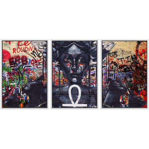wall26 Framed Canvas Print Wall Art Set Spray Paint Woman Egyptian Ankh Graffiti & Street Art Comic Book Illustrations Modern Art Urban Portrait for Living Room, Bedroom, Office - 24"x36&quo