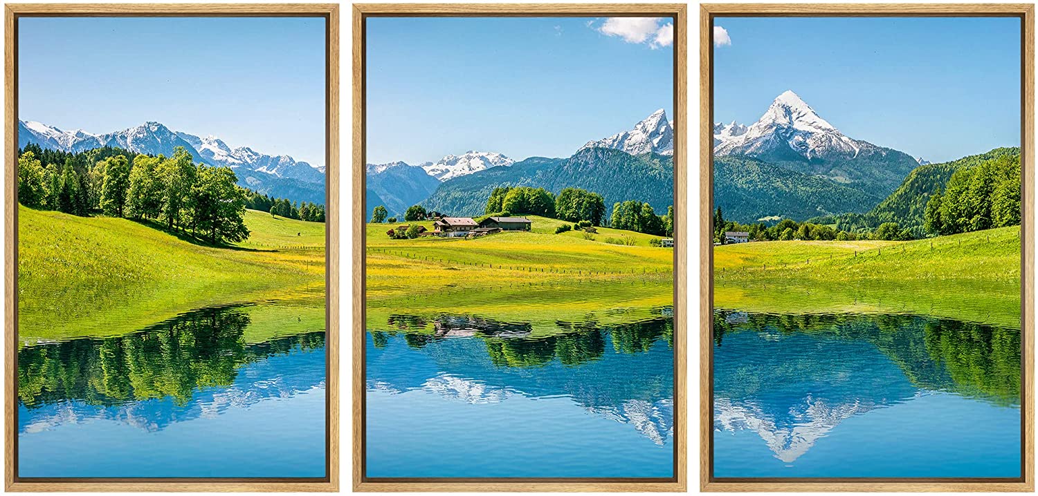 wall26 Framed Canvas Print Wall Art Set Springtime Green Mountain Range ...