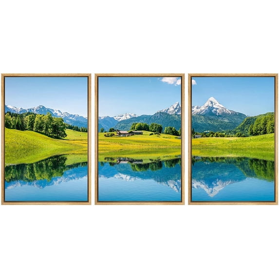 wall26 Framed Canvas Print Wall Art Set Springtime Green Mountain Range Field Nature Wilderness Photography Realism Decorative Landscape Colorful for Living Room, Bedroom, Office - 24"x36"x
