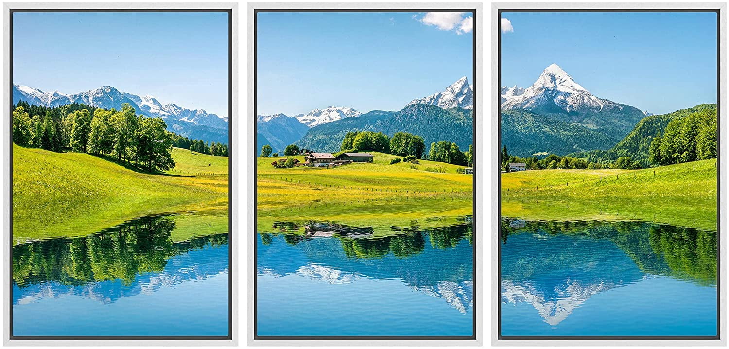 wall26 Framed Canvas Print Wall Art Set Springtime Green Mountain Range ...