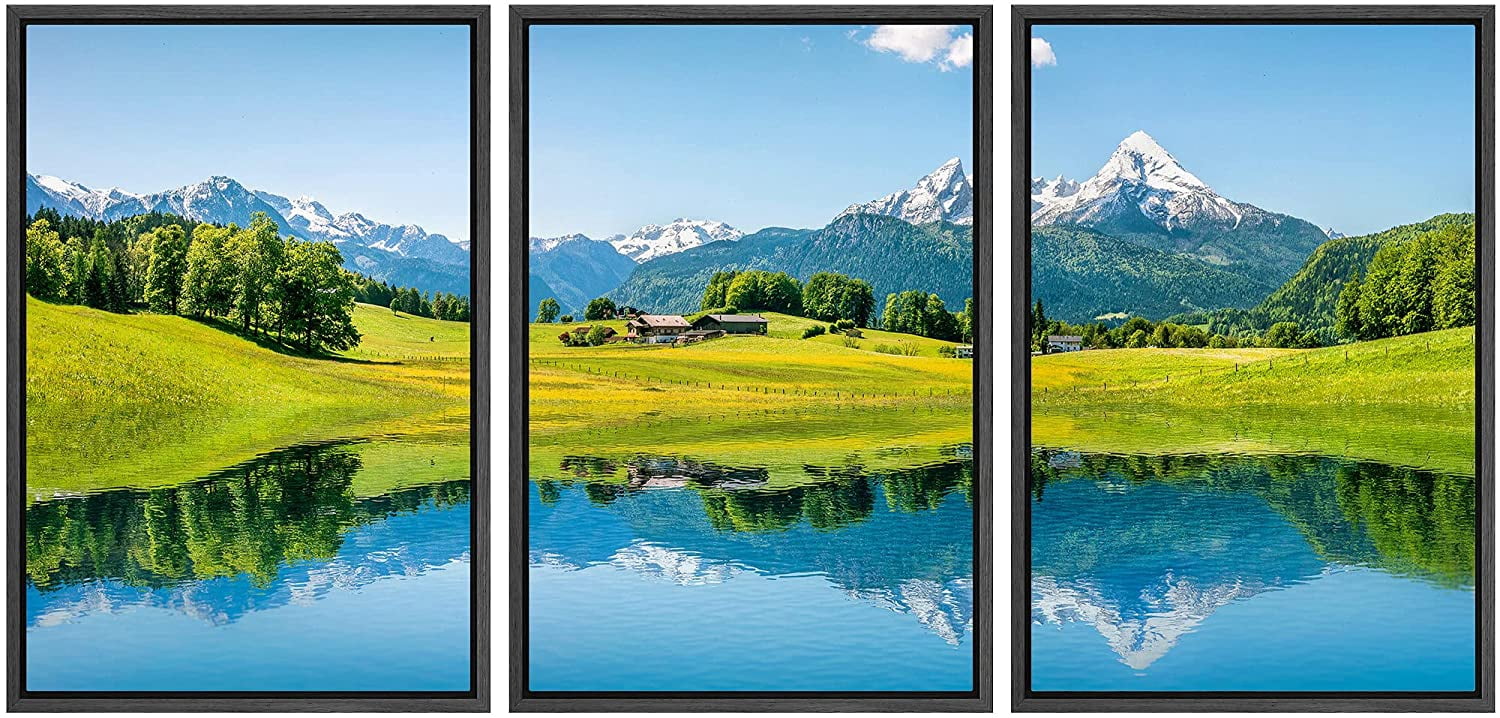 wall26 Framed Canvas Print Wall Art Set Springtime Green Mountain Range ...