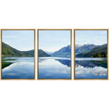 wall26 Framed Canvas Print Wall Art Set Springtime Zen Serene Mountain Lake Nature Wilderness Photography Realism Rustic Landscape Colorful Cool for Living Room, Bedroom, Office - 16&quot;x24&quot;x3