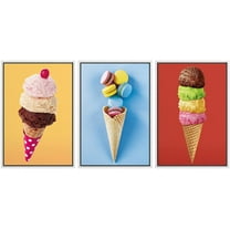 wall26 Framed Canvas Print Wall Art Set Stacked Ice Cream Cones & Macarons Food Dessert Photography Realism Contemporary Scenic Colorful Multicolor for Living Room, Bedroom, Office - 24"x36&