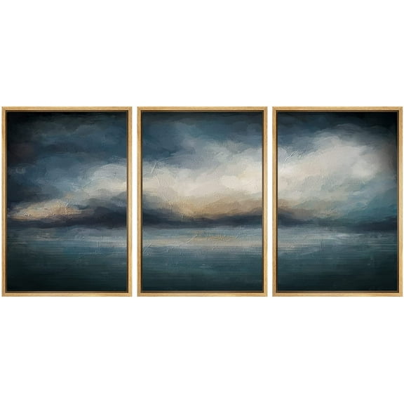 wall26 Framed Canvas Print Wall Art Set Storm Cloud Dark Blue Skyline Nature Wilderness Illustrations Modern Art Rustic Scenic Multicolor for Living Room, Bedroom, Office - 16"x24"x3 Natura