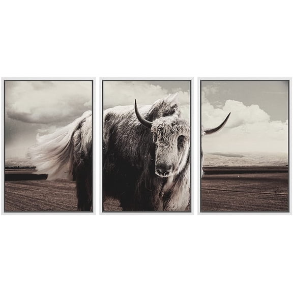 wall26 Framed Canvas Print Wall Art Set Storm Cloud Duotone Mountain Landscape Wild Bison Animals Nature Photography Realism Decorative Colorful for Living Room, Bedroom, Office - 16"x24"x3