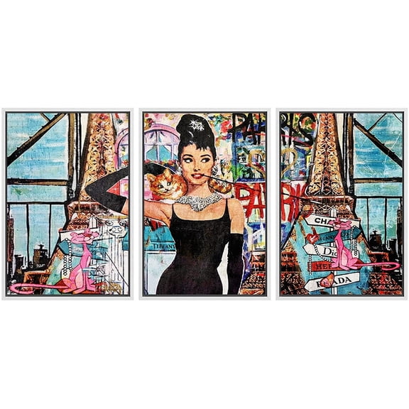 wall26 Framed Canvas Print Wall Art Set Stylish Fashion Audrey Hepburn Graffiti &amp; Street Art Comic Book Illustrations Modern Art Urban Portrait for Living Room, Bedroom, Office - 16"x24&quot