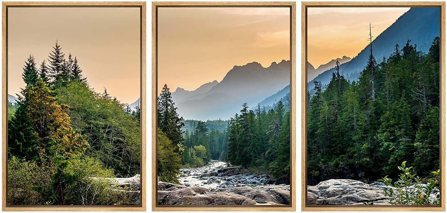 wall26 Framed Canvas Print Wall Art Set Sunset Colorado Mountain River ...