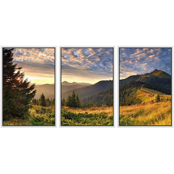 wall26 Framed Canvas Print Wall Art Set Sunset Over Green Mountain Forest Nature Wilderness Photography Realism Zen Scenic Colorful Multicolor for Living Room, Bedroom, Office - 24"x36"x3 W