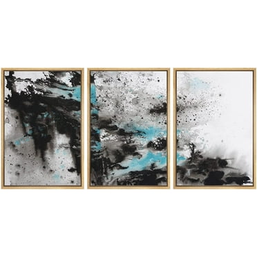wall26 Framed Canvas Print Wall Art Set Teal Black Spray Paint Landscape Abstract Shapes Illustrations Modern Art Bohemian Decorative Multicolor for Living Room, Bedroom, Office - 24&quot;x36&quot;x3
