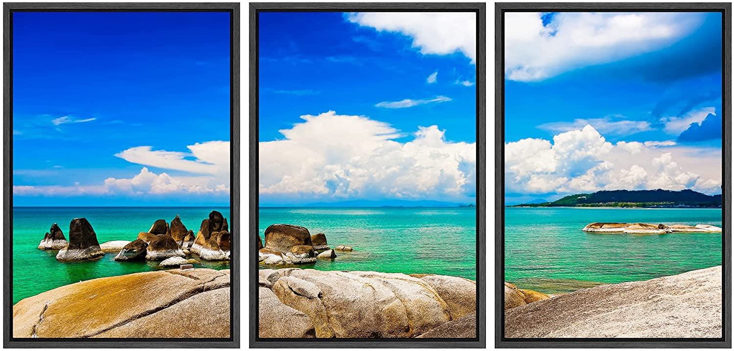 wall26 Framed Canvas Print Wall Art Set Teal Tropical Ocean Sea Island ...