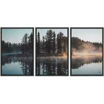 wall26 Framed Canvas Print Wall Art Set Trees with Misty Lake Reflection Nature Wilderness Photography Realism Contemporary Expressive Multicolor for Living Room, Bedroom, Office - 24"x36"x