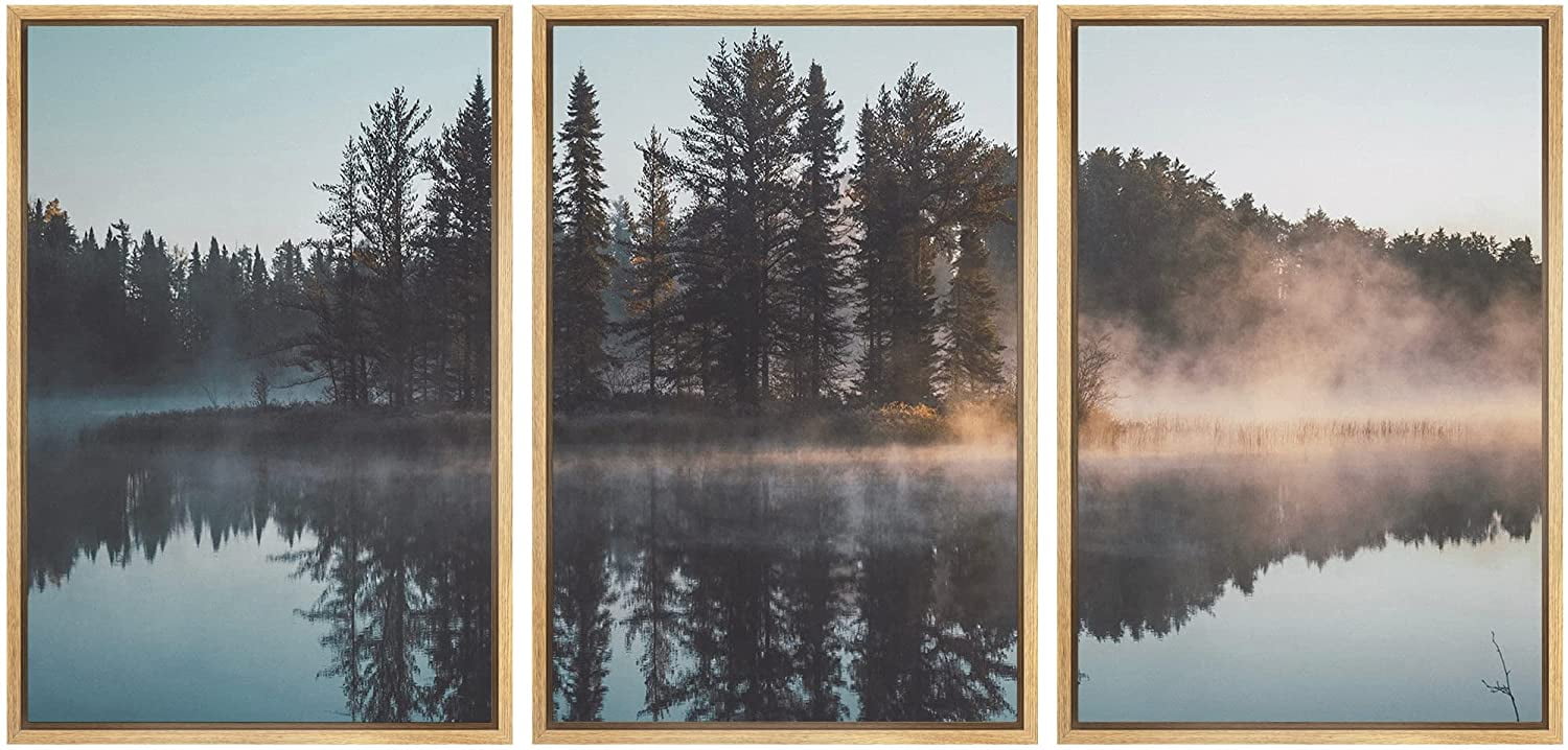 Natural Framed Geometric Landscape Canvas Print Set