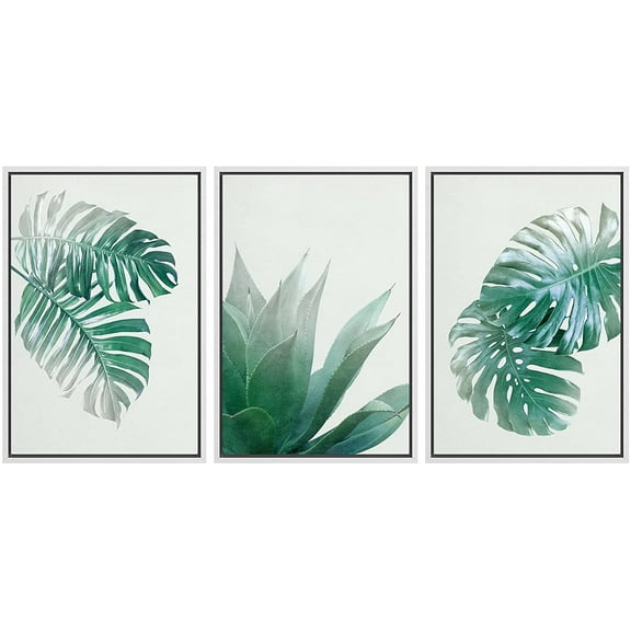 wall26 Framed Canvas Print Wall Art Set Tropical Island Jungle Monstera Leaf Nature Floral Digital Art Modern Art Rustic Botanical Relax/Calm for Living Room, Bedroom, Office - 16"x24"x3 WH