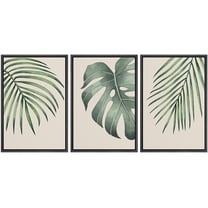 wall26 Framed Canvas Print Wall Art Set Tropical Island Monstera Palm Leaf Nature Floral Digital Art Modern Art Rustic Botanical Relax/Calm for Living Room, Bedroom, Office - 24"x36"x3 BLAC