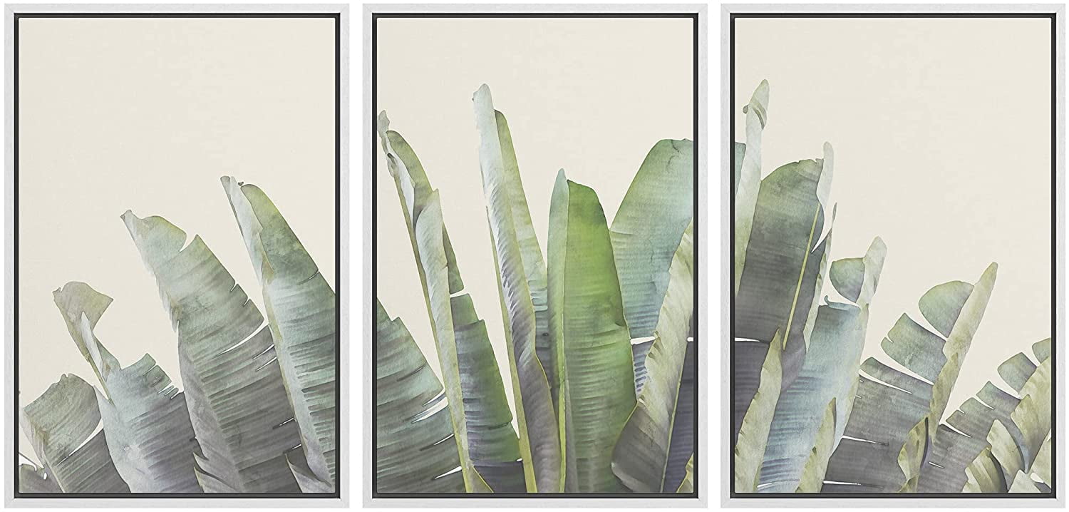wall26 Framed Canvas Print Wall Art Set Tropical Jungle Banana Leaf ...