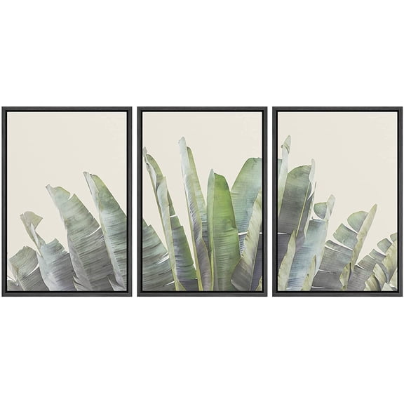 wall26 Framed Canvas Print Wall Art Set Tropical Jungle Banana Leaf Collage Nature Floral Digital Art Modern Art Rustic Botanical Relax/Calm for Living Room, Bedroom, Office - 16"x24"x3 BLA
