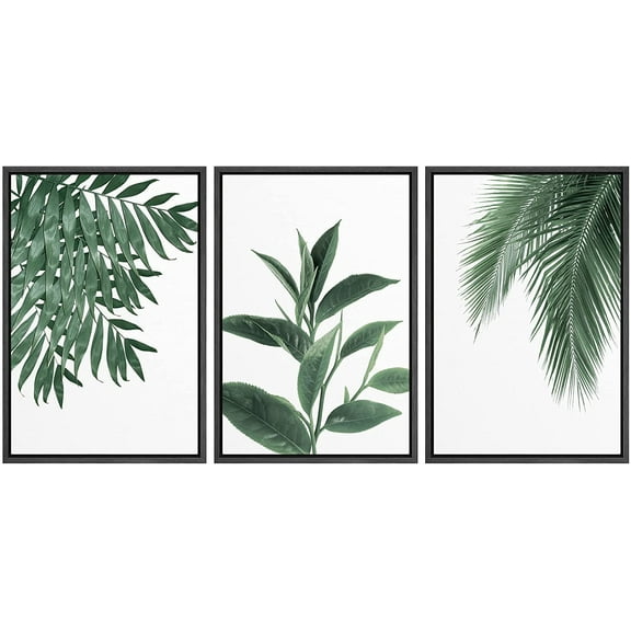 wall26 Framed Canvas Print Wall Art Set Tropical Jungle Island Green Plants Nature Wilderness Photography Modern Art Bohemian Decorative for Living Room, Bedroom, Office - 16"x24"x3 Black
