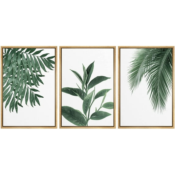 wall26 Framed Canvas Print Wall Art Set Tropical Jungle Island Green Plants Nature Wilderness Photography Modern Art Bohemian Decorative for Living Room, Bedroom, Office - 16"x24"x3 Natural