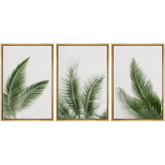 wall26 Framed Canvas Print Wall Art Set Tropical Jungle Palm Leaf Collage Nature Floral Digital Art Modern Art Rustic Botanical Relax/Calm for Living Room, Bedroom, Office - 24"x36"x3 NATUR
