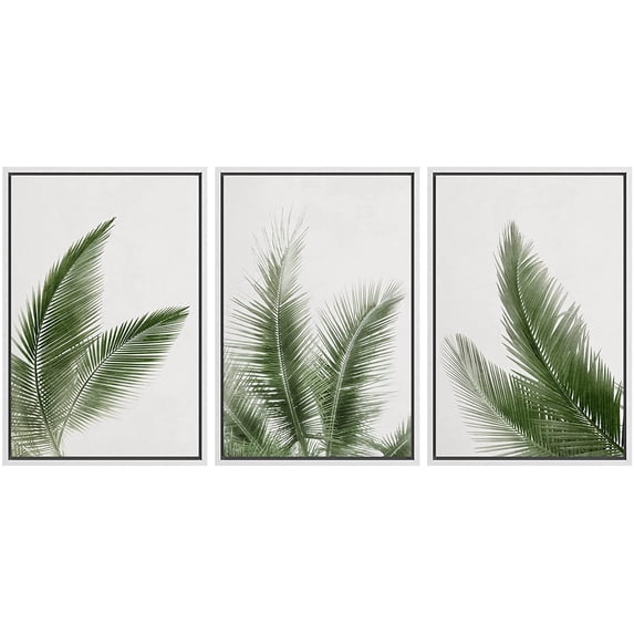 wall26 Framed Canvas Print Wall Art Set Tropical Jungle Palm Leaf Collage Nature Floral Digital Art Modern Art Rustic Botanical Relax/Calm for Living Room, Bedroom, Office - 16"x24"x3 WHITE