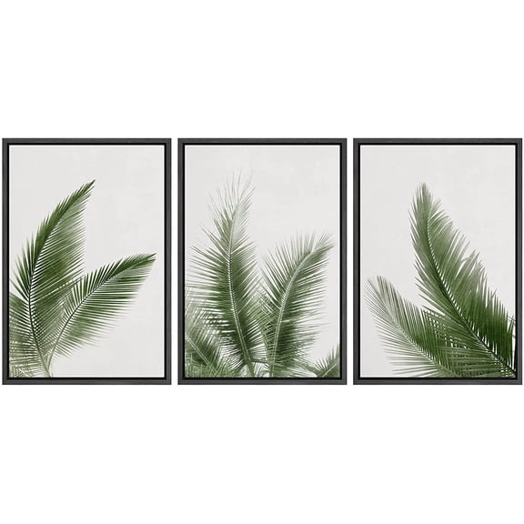 wall26 Framed Canvas Print Wall Art Set Tropical Jungle Palm Leaf Collage Nature Floral Digital Art Modern Art Rustic Botanical Relax/Calm for Living Room, Bedroom, Office - 16"x24"x3 BLACK
