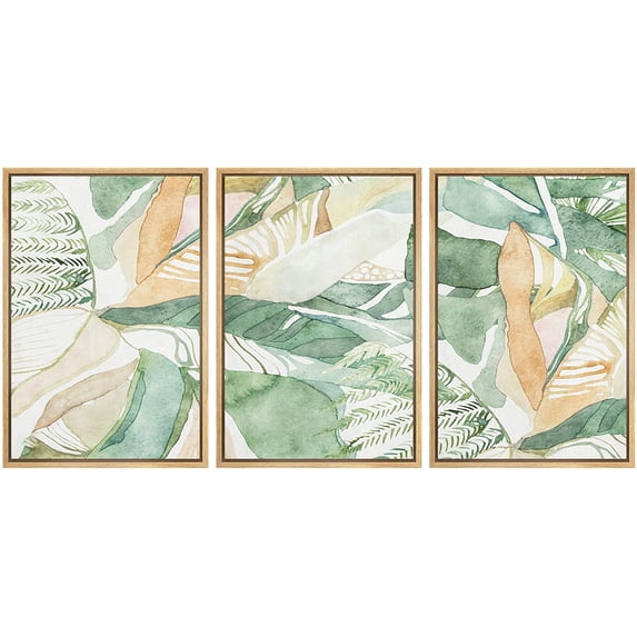 wall26 Framed Canvas Print Wall Art Set Tropical Jungle Plant Collage Nature Wilderness Illustrations Modern Art Rustic Decorative Multicolor for Living Room, Bedroom, Office - 16"x24"x3 Na
