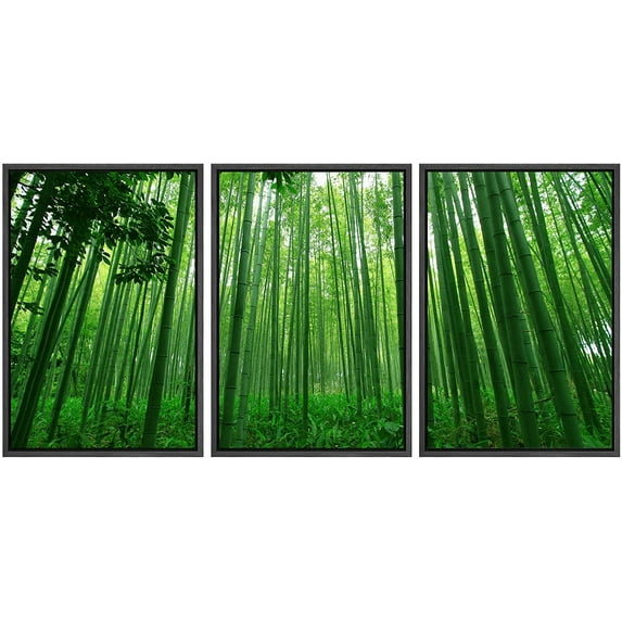 wall26 Framed Canvas Print Wall Art Set Underneath The Green Bamboo Stalks Nature Wilderness Photography Realism Contemporary Colorful Ultra for Living Room, Bedroom, Office - 24"x36"x3 Bla