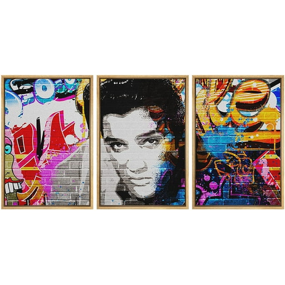 wall26 Framed Canvas Print Wall Art Set Urban High Contrast Elvis Portrait Graffiti &amp; Street Art People Illustrations Pop Art Bohemian Colorful for Living Room, Bedroom, Office - 16"x24&quot