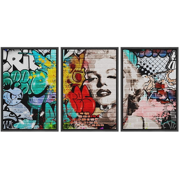 wall26 Framed Canvas Print Wall Art Set Urban High Contrast Marilyn Monroe Portrait Graffiti & Street Art People Illustrations Pop Art Colorful for Living Room, Bedroom, Office - 24"x36"