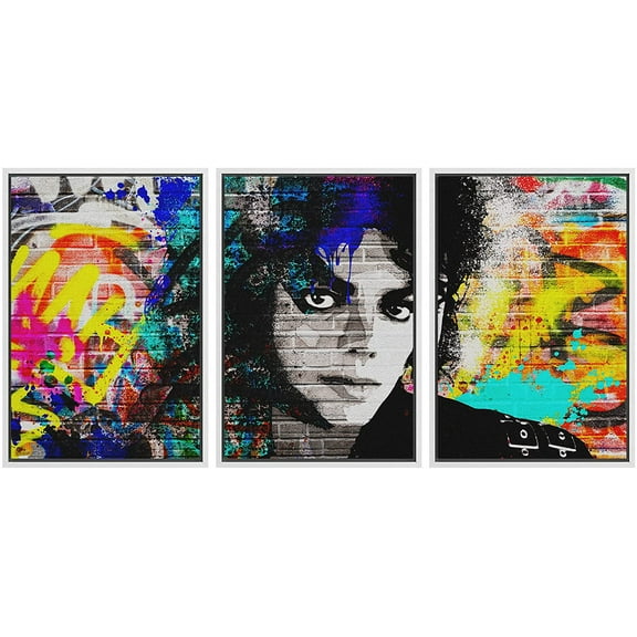 wall26 Framed Canvas Print Wall Art Set Urban High Contrast Michael Jackson Portrait Graffiti & Street Art People Illustrations Pop Art Colorful for Living Room, Bedroom, Office - 16"x24&quo