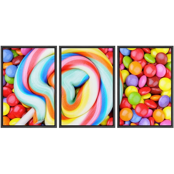 wall26 Framed Canvas Print Wall Art Set Variety of Rainbow Candy Food Dessert Photography Realism Contemporary Scenic Colorful Multicolor for Living Room, Bedroom, Office - 16"x24"x3 BLACK