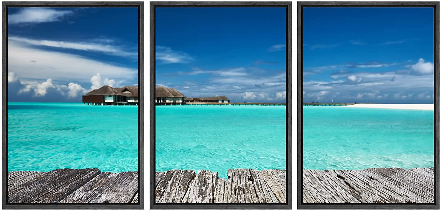 wall26 Canvas Print - Vibrant Blue Beach & Bungalows, Wall Decor for ...