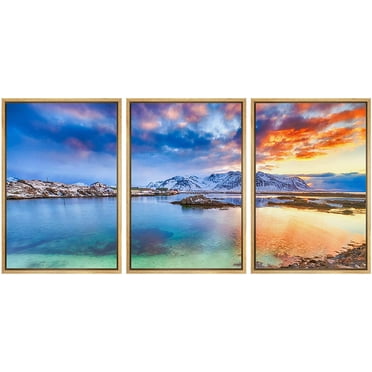 wall26 Framed Canvas Print Wall Art Set Vibrant Mountain Lake Reflection Nature Wilderness Photography Realism Rustic Landscape Colorful Cool for Living Room, Bedroom, Office - 24&quot;x36&quot;x3 NA