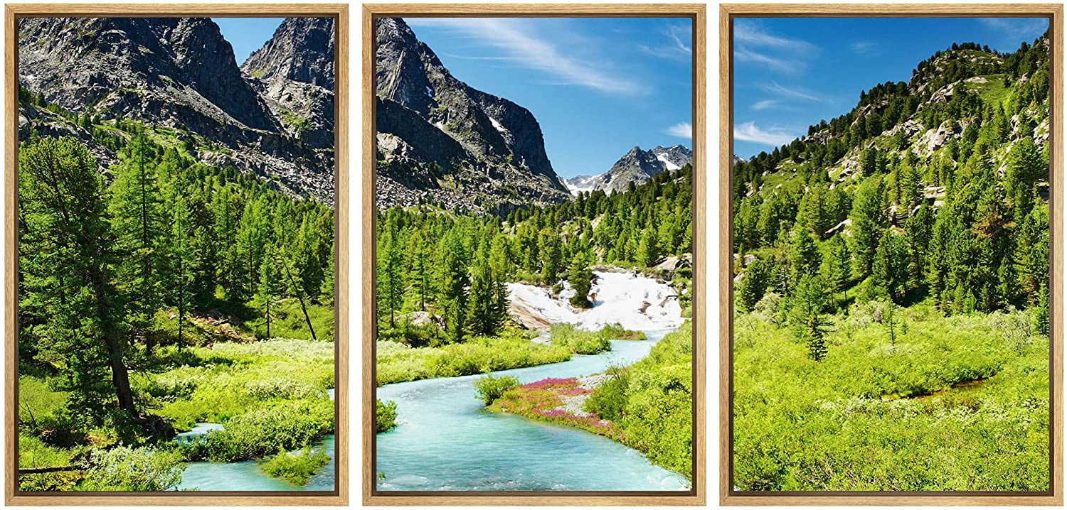 wall26 Framed Canvas Print Wall Art Set Vibrant Mountain Range Forest ...