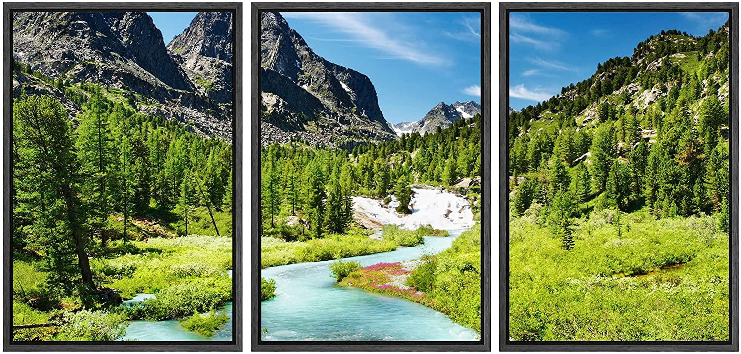 wall26 Framed Canvas Print Wall Art Set Vibrant Mountain Range Forest ...