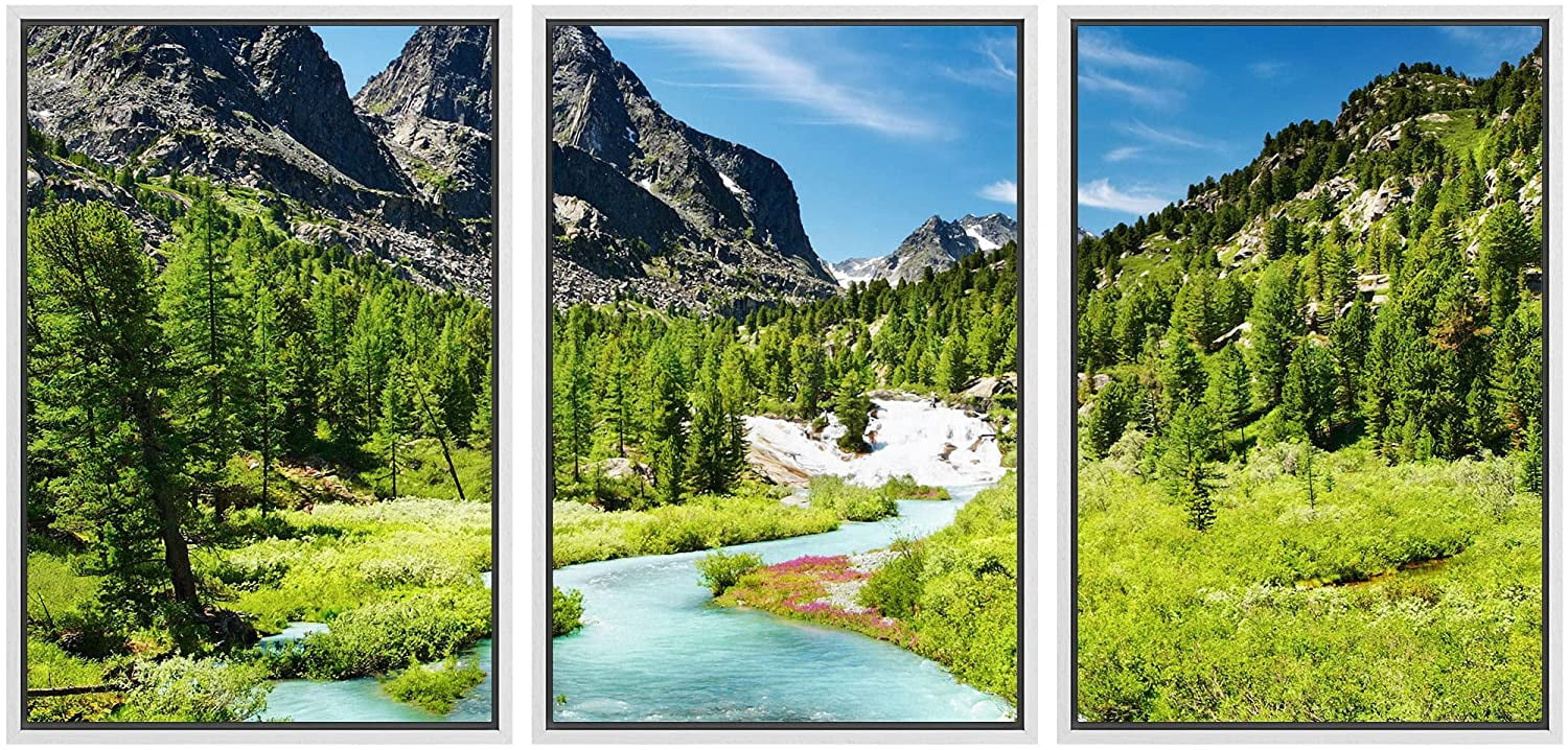 wall26 Framed Canvas Print Wall Art Set Vibrant Mountain Range Forest ...