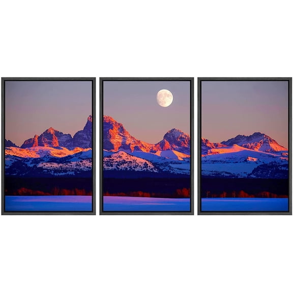wall26 Framed Canvas Print Wall Art Set Vibrant Mountain Range Moon Astronomy & Space Nature Digital Art Sci-Fi & Fantasy Decorative Landscape for Living Room, Bedroom, Office - 16"x24&q