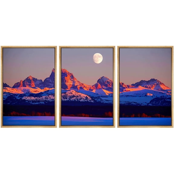 wall26 Framed Canvas Print Wall Art Set Vibrant Mountain Range Moon Astronomy & Space Nature Digital Art Sci-Fi & Fantasy Decorative Landscape for Living Room, Bedroom, Office - 16"x24&q