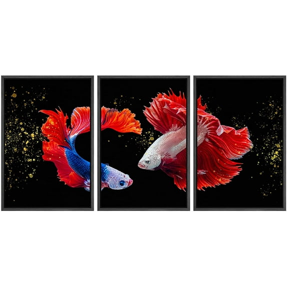 wall26 Framed Canvas Print Wall Art Set Vibrant Multicolor Tropical Ocean Betta Fish Nature Animals Photography Realism Rustic Landscape Colorful for Living Room, Bedroom, Office - 24"x36"x