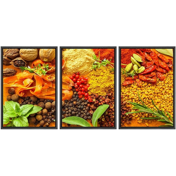 wall26 Framed Canvas Print Wall Art Set Vibrant Peppercorn Mint Herb Spice Variety Food Kitchen &amp; Cooking Photography Realism Decorative Colorful for Living Room, Bedroom, Office - 16"x24&qu