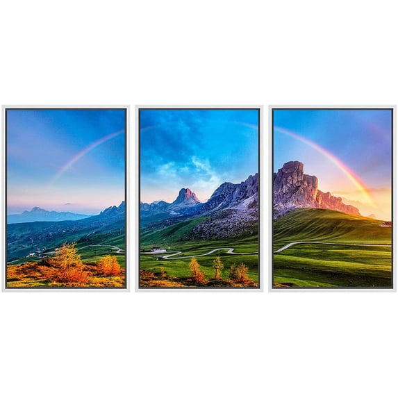 wall26 Framed Canvas Print Wall Art Set Vibrant Rainbow Mountain Range Valley Nature Wilderness Photography Realism Decorative Landscape Colorful for Living Room, Bedroom, Office - 24"x36"x