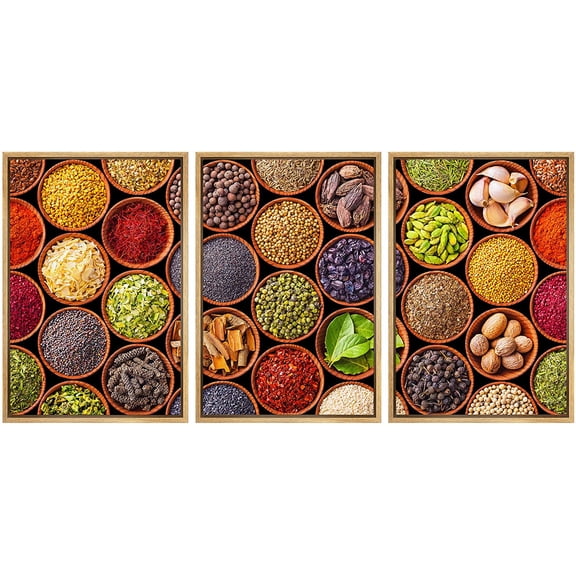 wall26 Framed Canvas Print Wall Art Set Vibrant Rainbow Rustic Herb Spice Variety Food Kitchen &amp; Cooking Photography Realism Decorative Colorful for Living Room, Bedroom, Office - 16"x24&quo